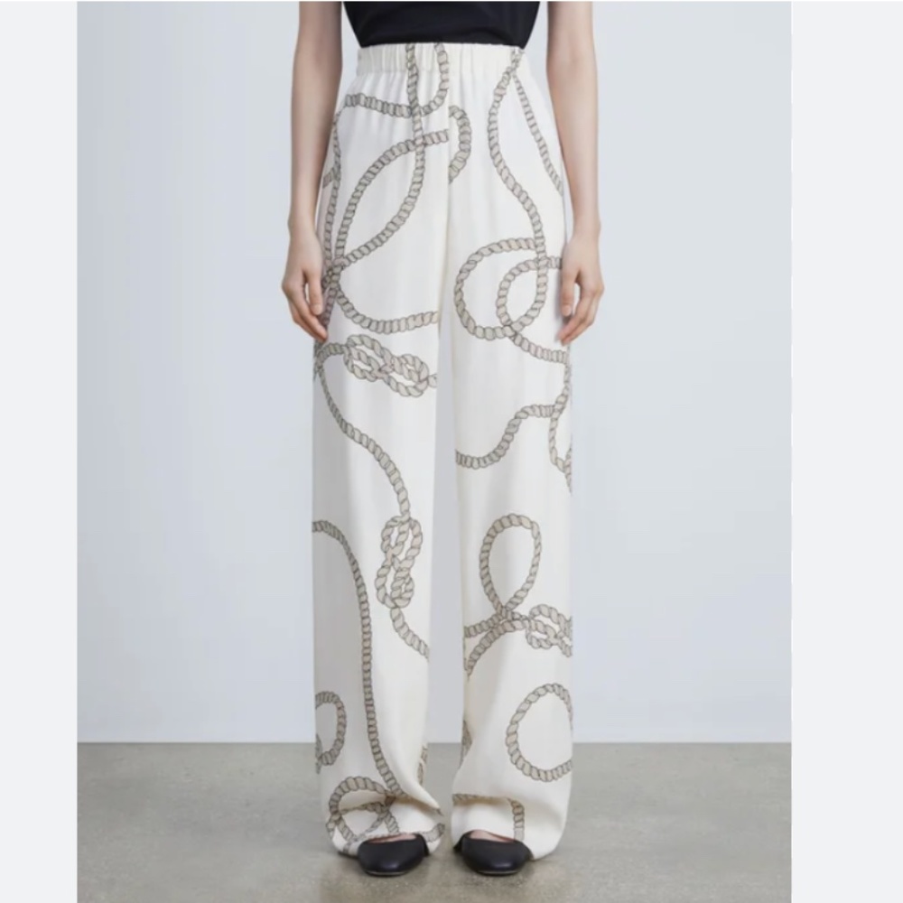 Lafayette 148 Viscose crepe riverside pant in cloud multi (rope pattern) size L